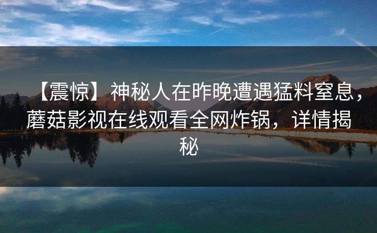 【震惊】神秘人在昨晚遭遇猛料窒息，蘑菇影视在线观看全网炸锅，详情揭秘