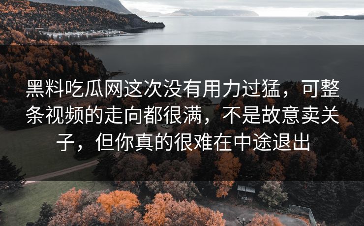 黑料吃瓜网这次没有用力过猛，可整条视频的走向都很满，不是故意卖关子，但你真的很难在中途退出