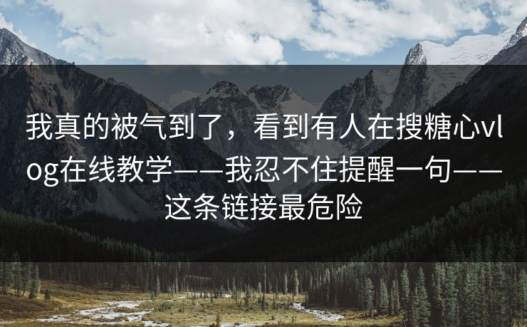 我真的被气到了，看到有人在搜糖心vlog在线教学——我忍不住提醒一句——这条链接最危险